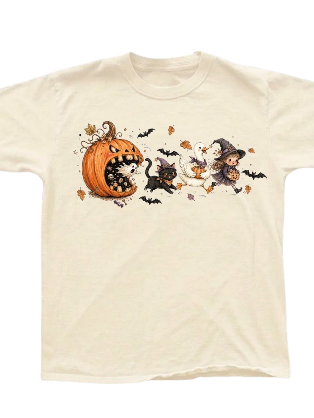 Gildan Cream Halloween Pumpkin & Characters Short Sleeve Tee